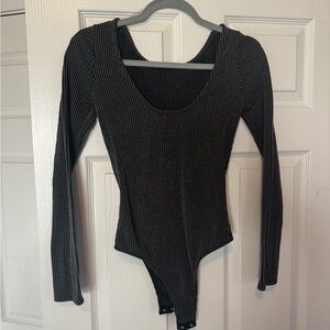 Gilli Black Ribbed Long-Sleeve Scoop Neck Bodysuit